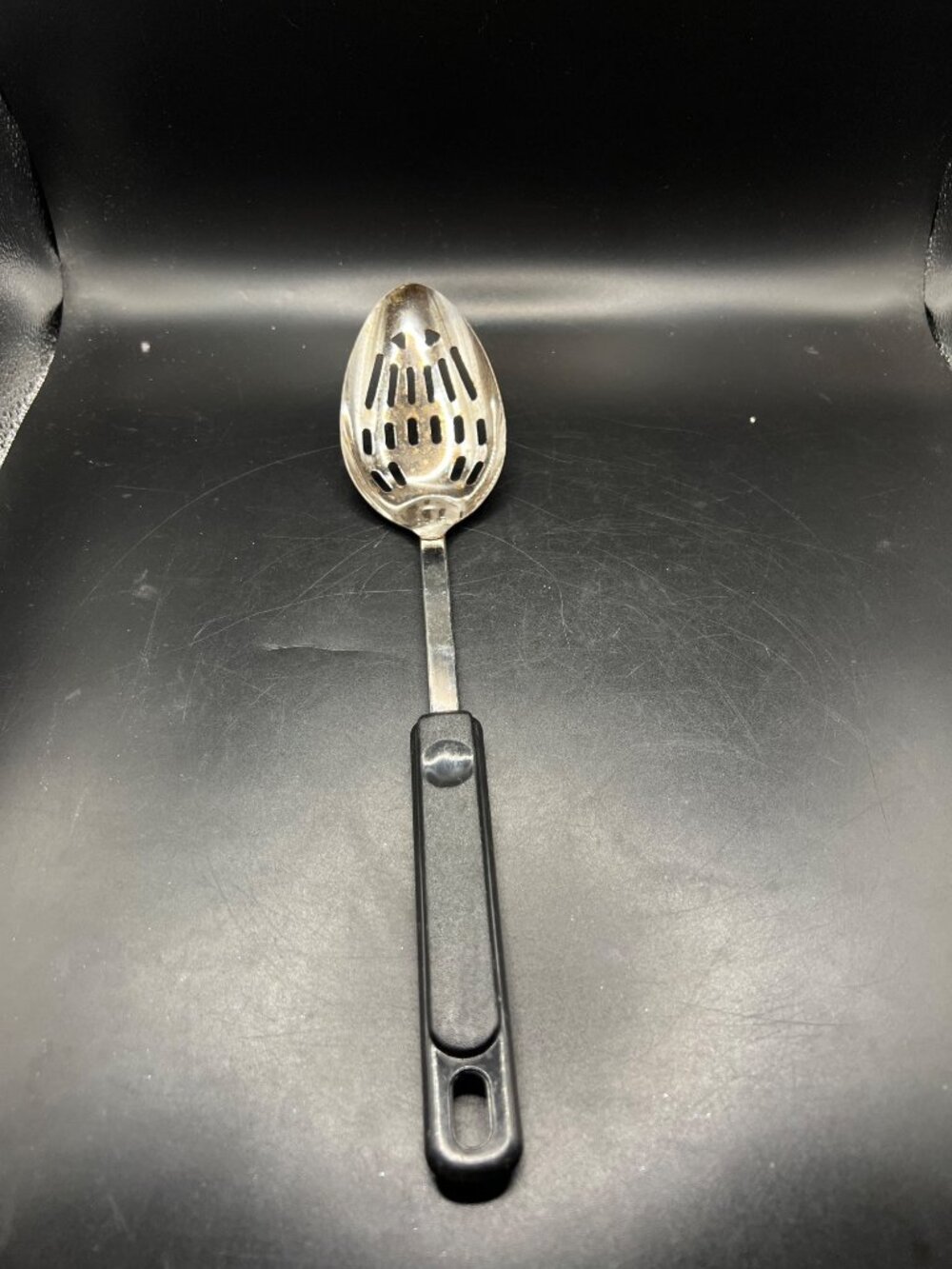 Vintage Ekco Slotted Serving Spoon Black Handle Stainless Steel Kitchen Utensil